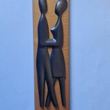 Midcentury Wall Wood Sculpture Lovers, 1970s