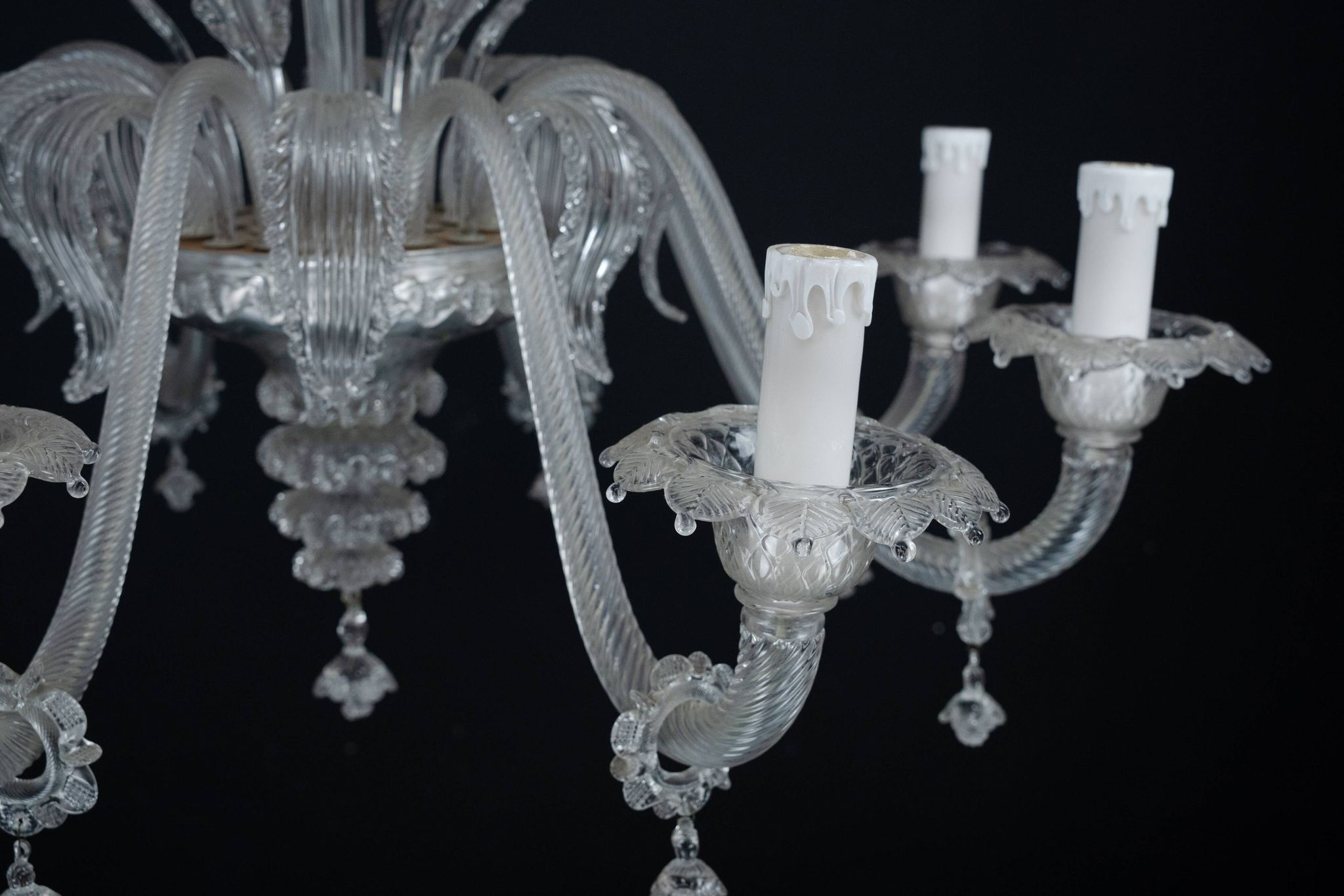 1940s Vintage Murano Clear Glass Chandelier, Classic Italian Art Glass