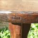 Side table, round wooden pedestal table brutalist style