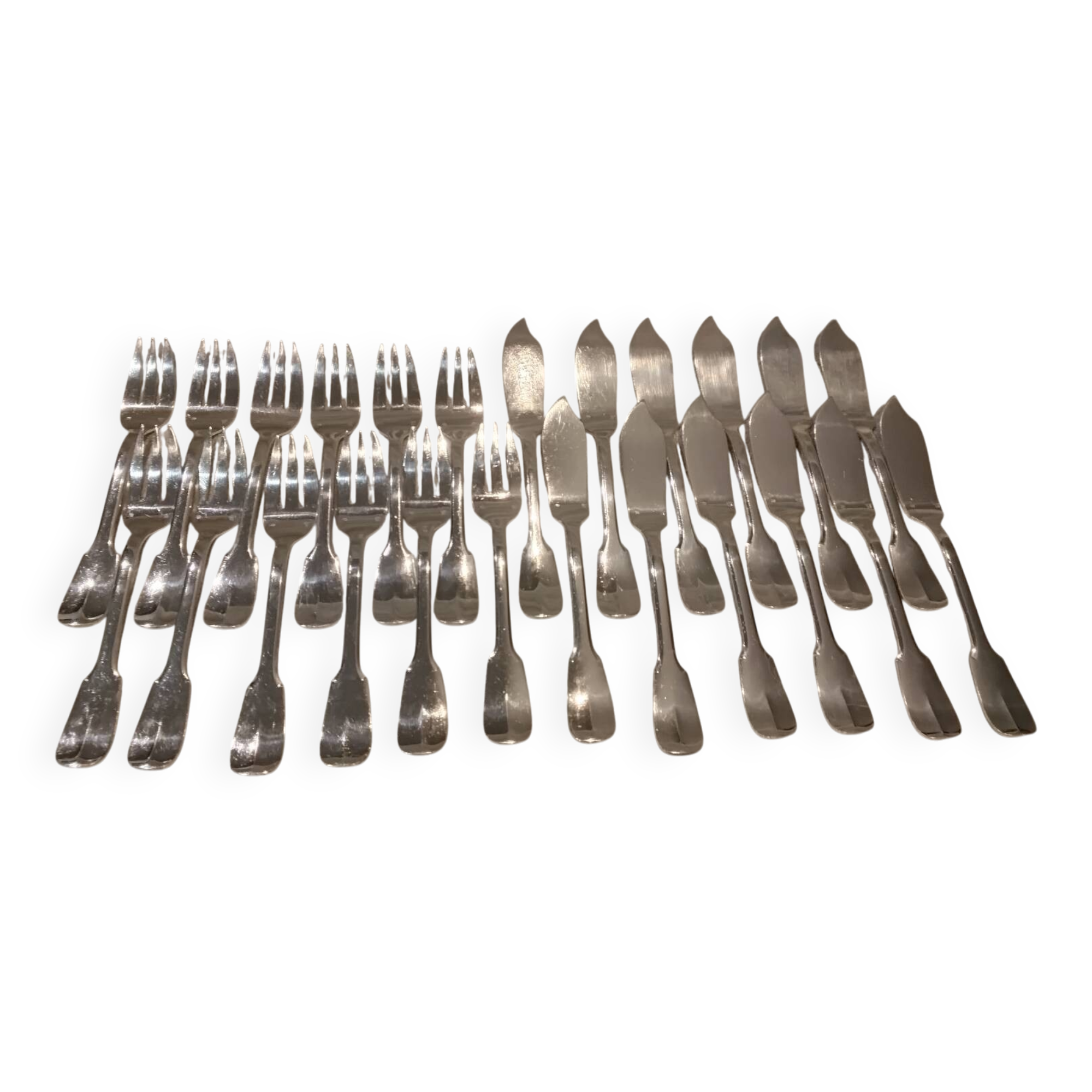 12 fish cutlery sets 24p silver plated metal goldsmith Francia uni-flat