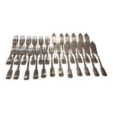 12 fish cutlery sets 24p silver plated metal goldsmith Francia uni-flat