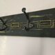 School coat rack with black patinated labels