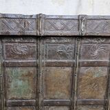 Old chest - dowry console from Bikaner in teak and wrought iron
