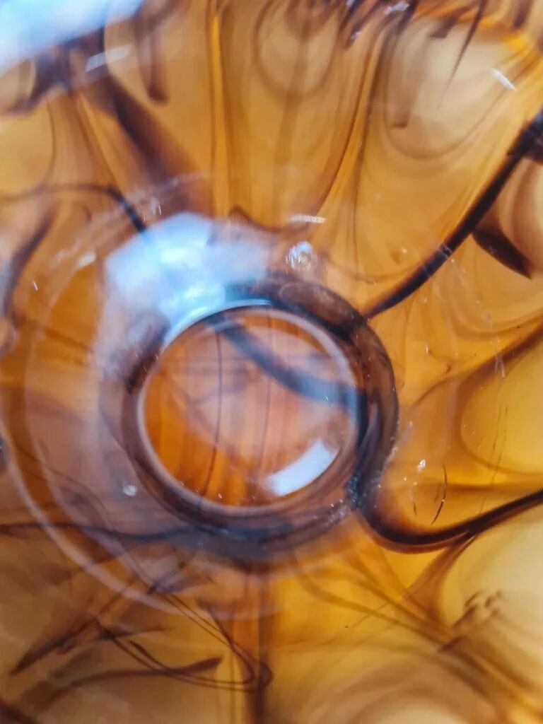 Art Deco Davidson "Cloud Glass" amber centrepiece bowl – vintage English flower holder