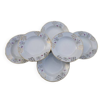 6 assiettes creuses porcelaine modèle beaune de sarreguemines, vers 1950