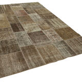 Handmade Anatolian Vintage 195 cm x 300 cm Brown Patchwork Carpet