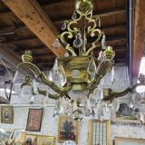 Lustre pampilles et laiton 9 ampoules