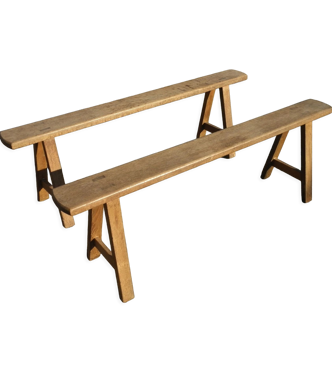 Paire de bancs de ferme en chêne 150 cm