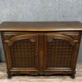 Magnificent curved woodwork buffet with double secret bottom, Louis XV style, in oak, circa 1900