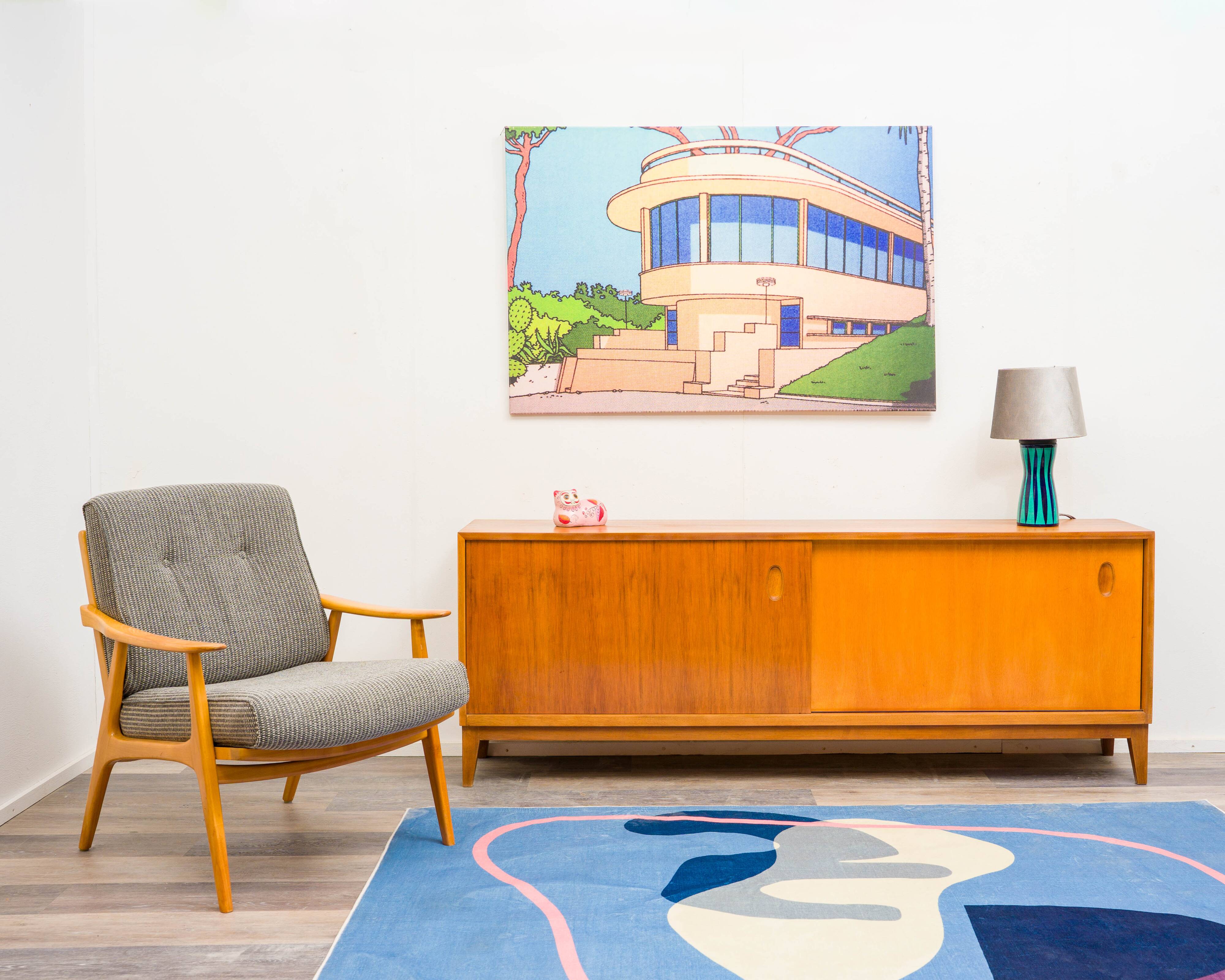 Walnut sideboard with sliding doors, 1950s, design Georg Satink