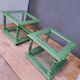 Pair of square sofa ends made of green ceruse wood