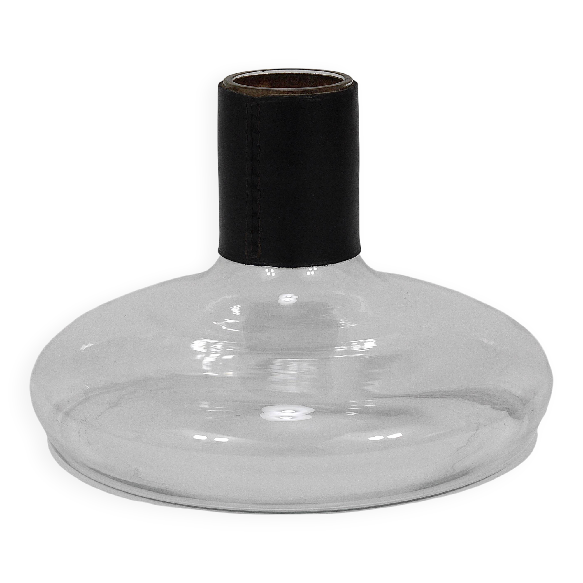 Vase Carafe Carl Aubock II with Black Leather Top, Midcentury, Austria, 1950s