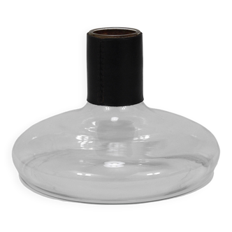 Vase Carafe Carl Aubock II with Black Leather Top, Midcentury, Austria, 1950s