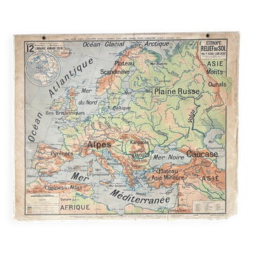 Old school map Vidal-Lablache Mézières 12, T33, 1910 Europe relief