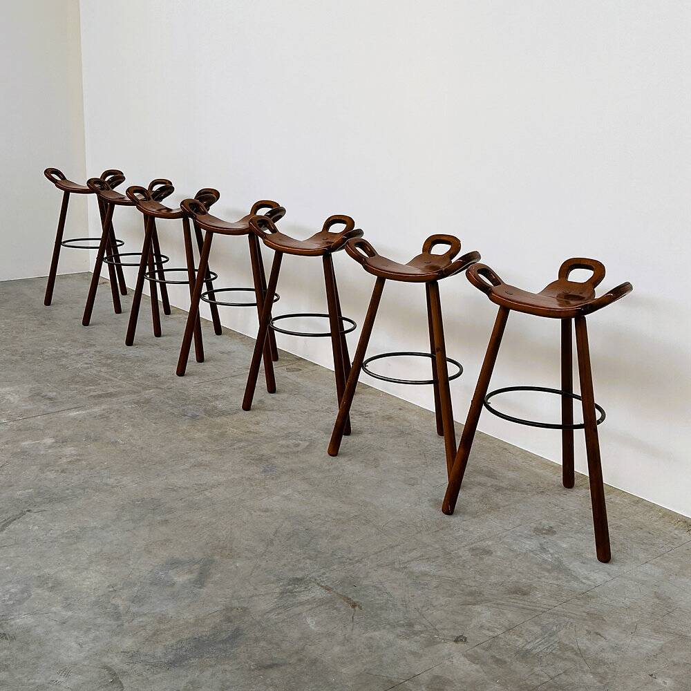 Vintage Sergio Rodrigues style bar stool, solid wood saddle stool, Brazilian modern