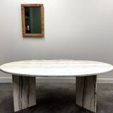 Grande table de salle à manger ovale en marbre Arabescato Rosso italien – années 1970, sculpture sur pierre