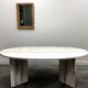 Large oval Italian Arabescato Rosso marble dining table – 1970s sculptural stone