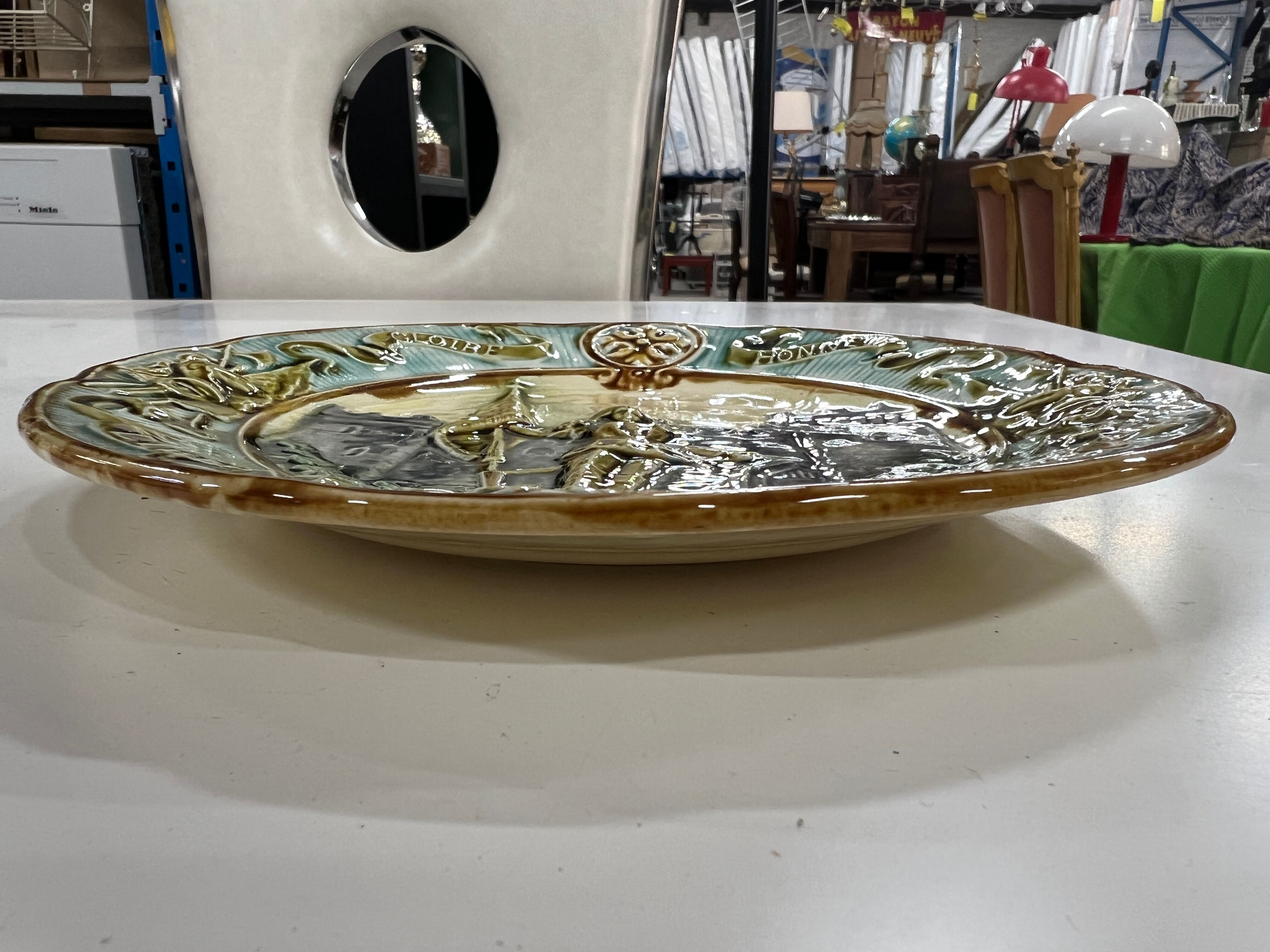 Decorative plate Barbotine Faience Joan of Arc