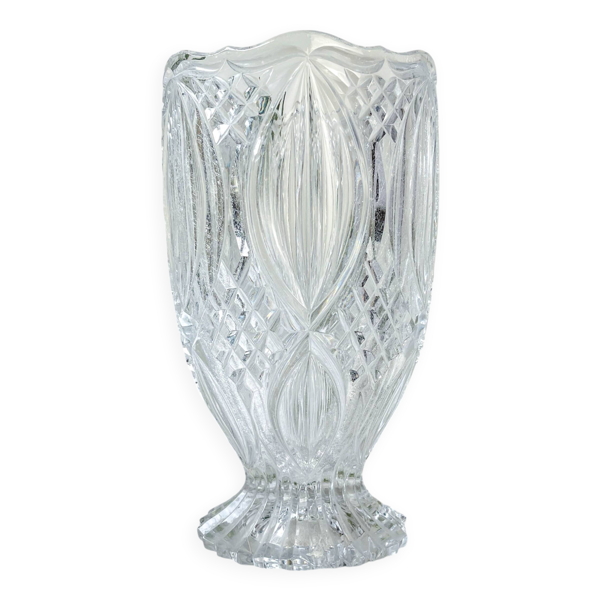 Small vintage glass vase with geometric pattern