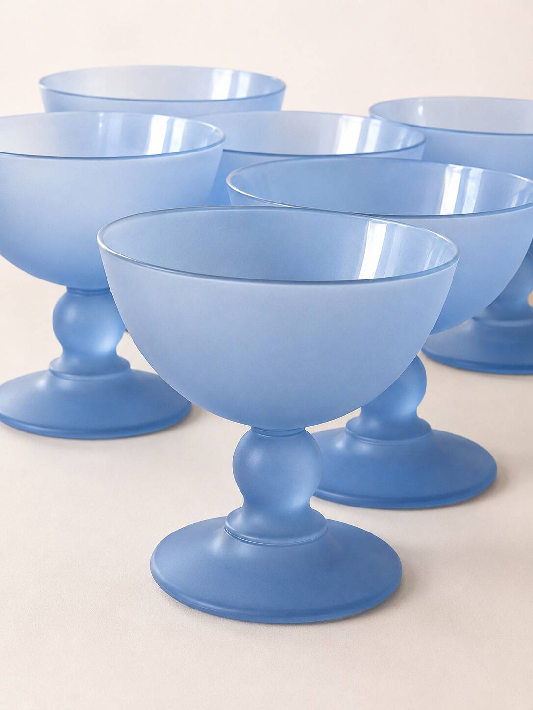 Set de 6 coupes à glace en verre bleu givré
