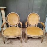 Pair of Louis XVI style medallion armchairs