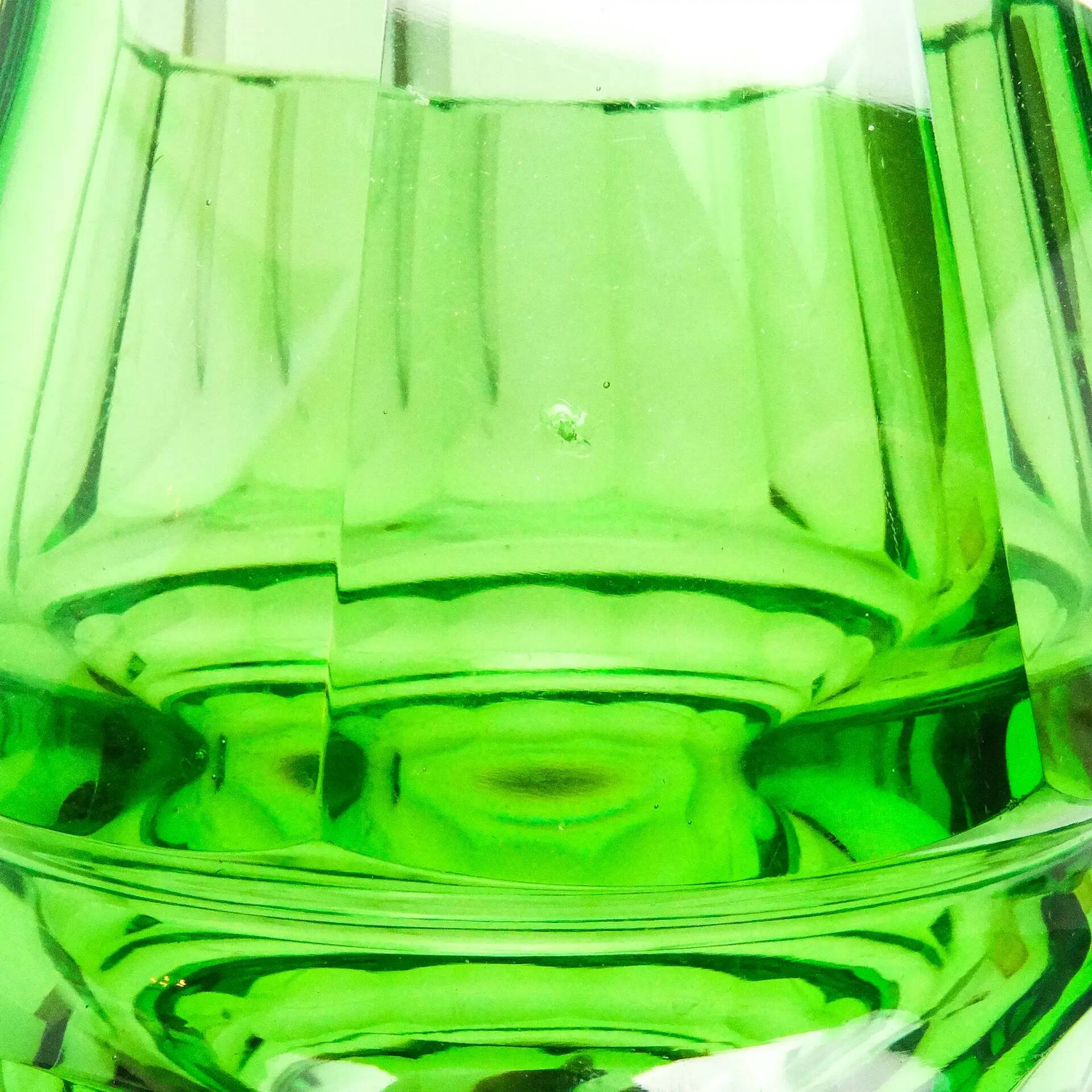 Art Deco vase, green crystal, designed by J. Hoffmann, Czechoslovakia, 1930s