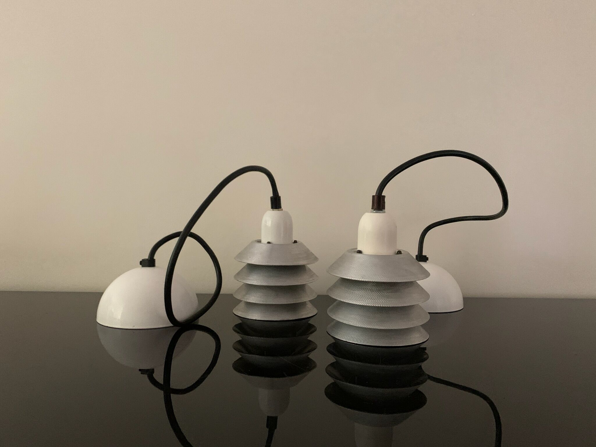 Pair of vintage pendant lights - 70s design metal lamps