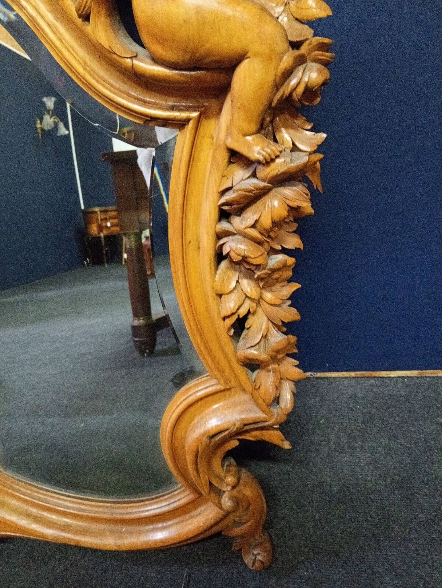 carved mirror in the spirit of Viardot – Decor with dragon and putto