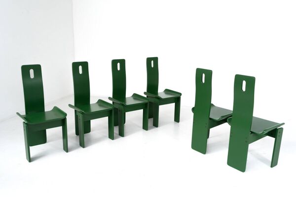 Ensemble de 6 chaises Diago vertes par Edoardo Landi pour Nikol, années 1970.