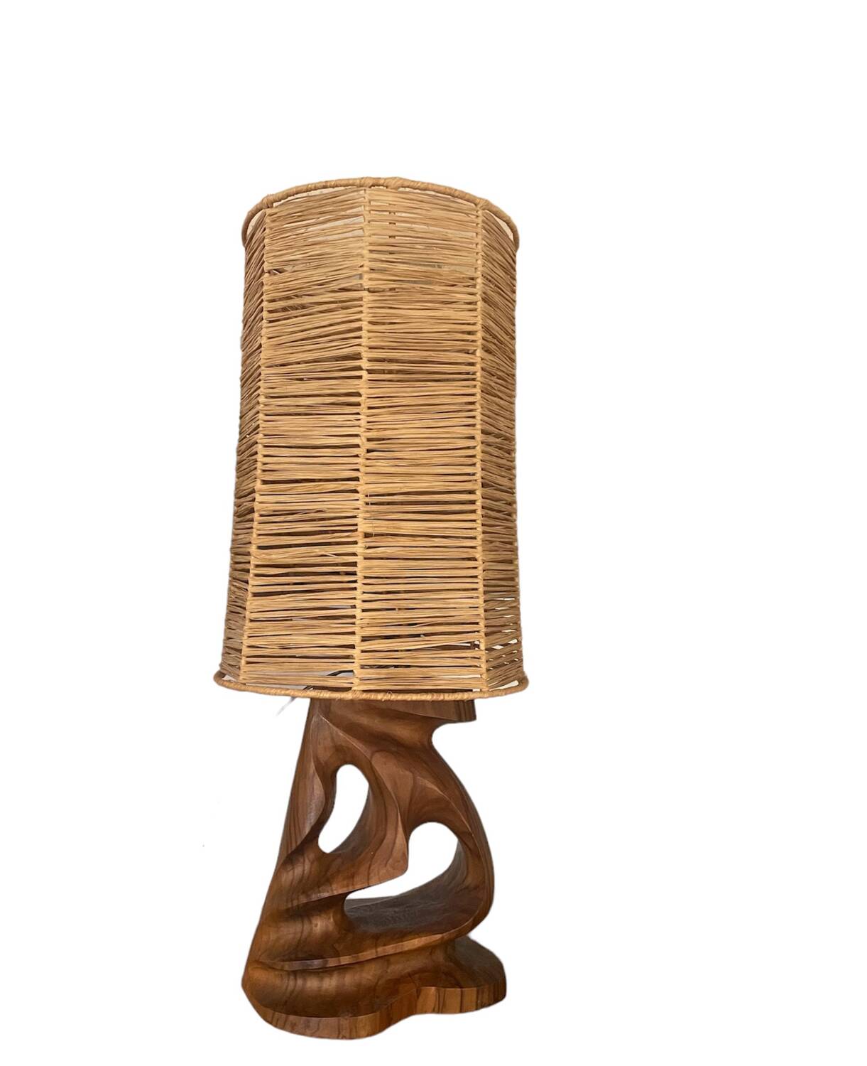 Vintage olive wood carved lamp 59cm