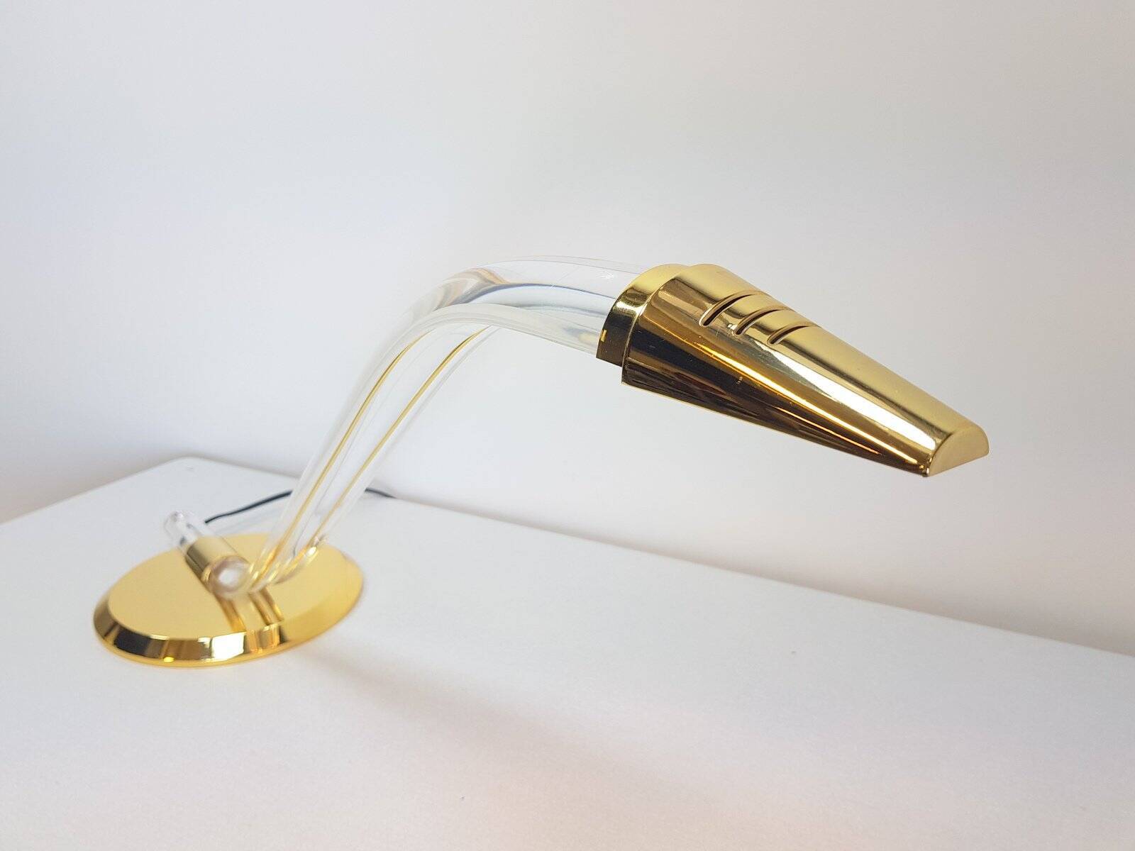 Vintage Cobra Desk Lamp in Brass and Acrylic from Grupo Mci, 1970