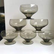 Set of 6 art deco design champagne glasses in smoked glass 30s-40s