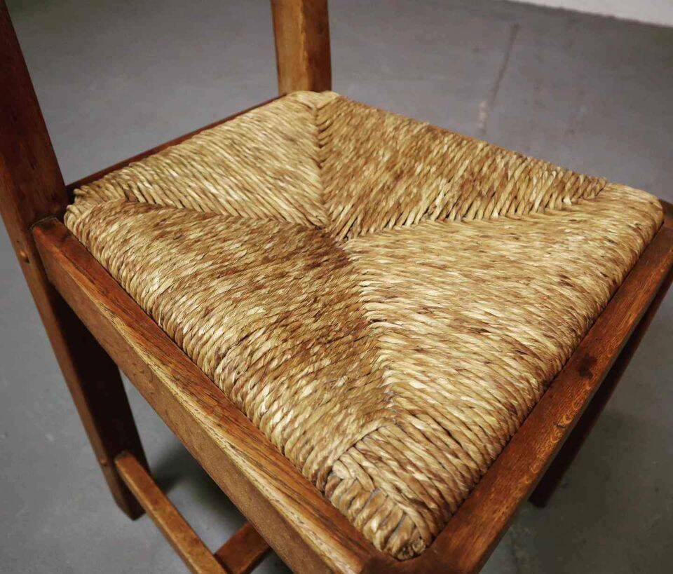 Set of six brutalist, rustic dining chairs