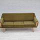 1970s, Danish 3-seater sofa, original very good condition, green furniture fabric, oak