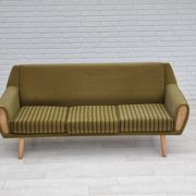 1970s, Danish 3-seater sofa, original very good condition, green furniture fabric, oak