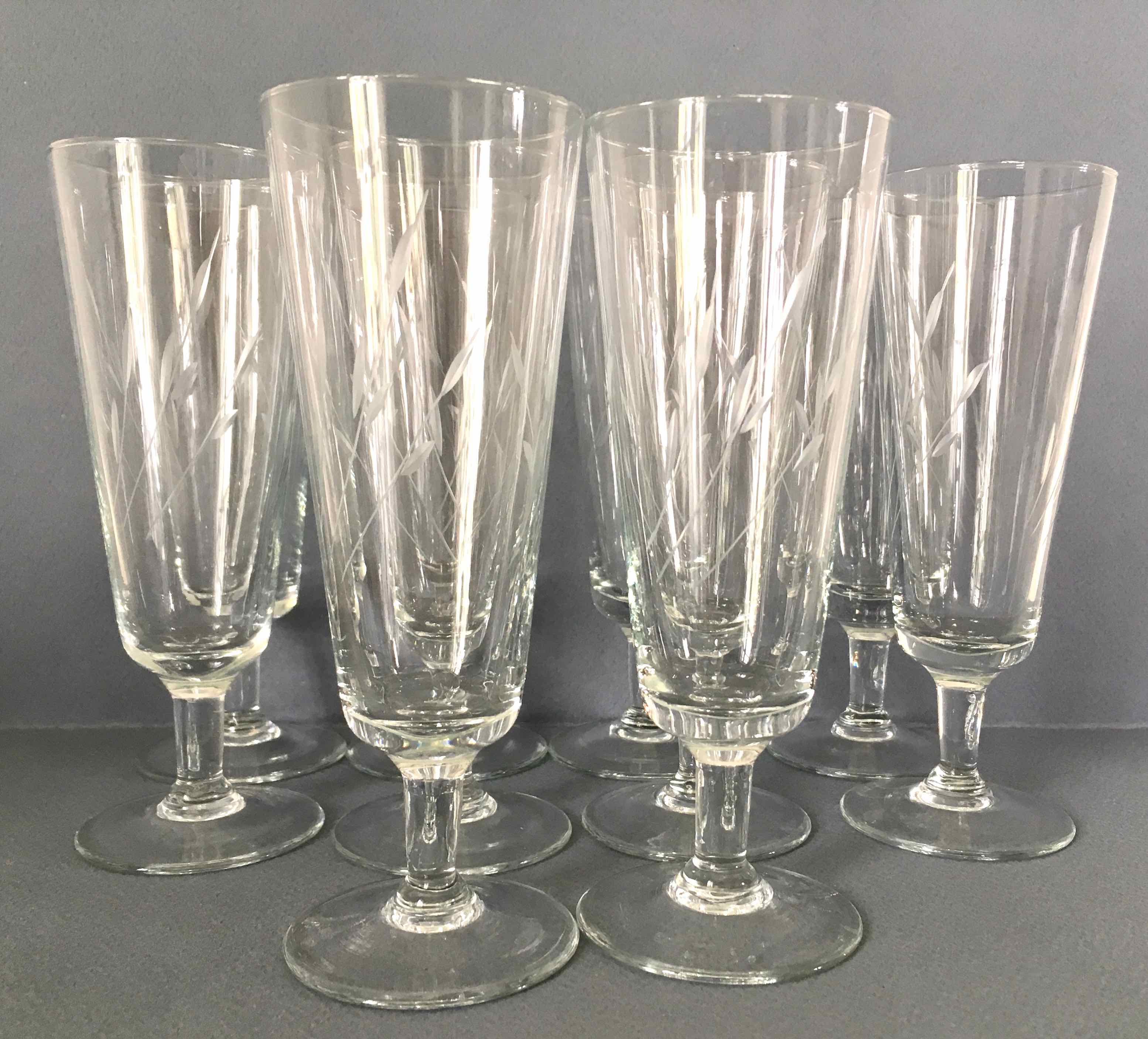 Set of 10 chiseled crystal champagne flutes
