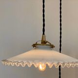 Pair of serrated opaline bistro pendant lights