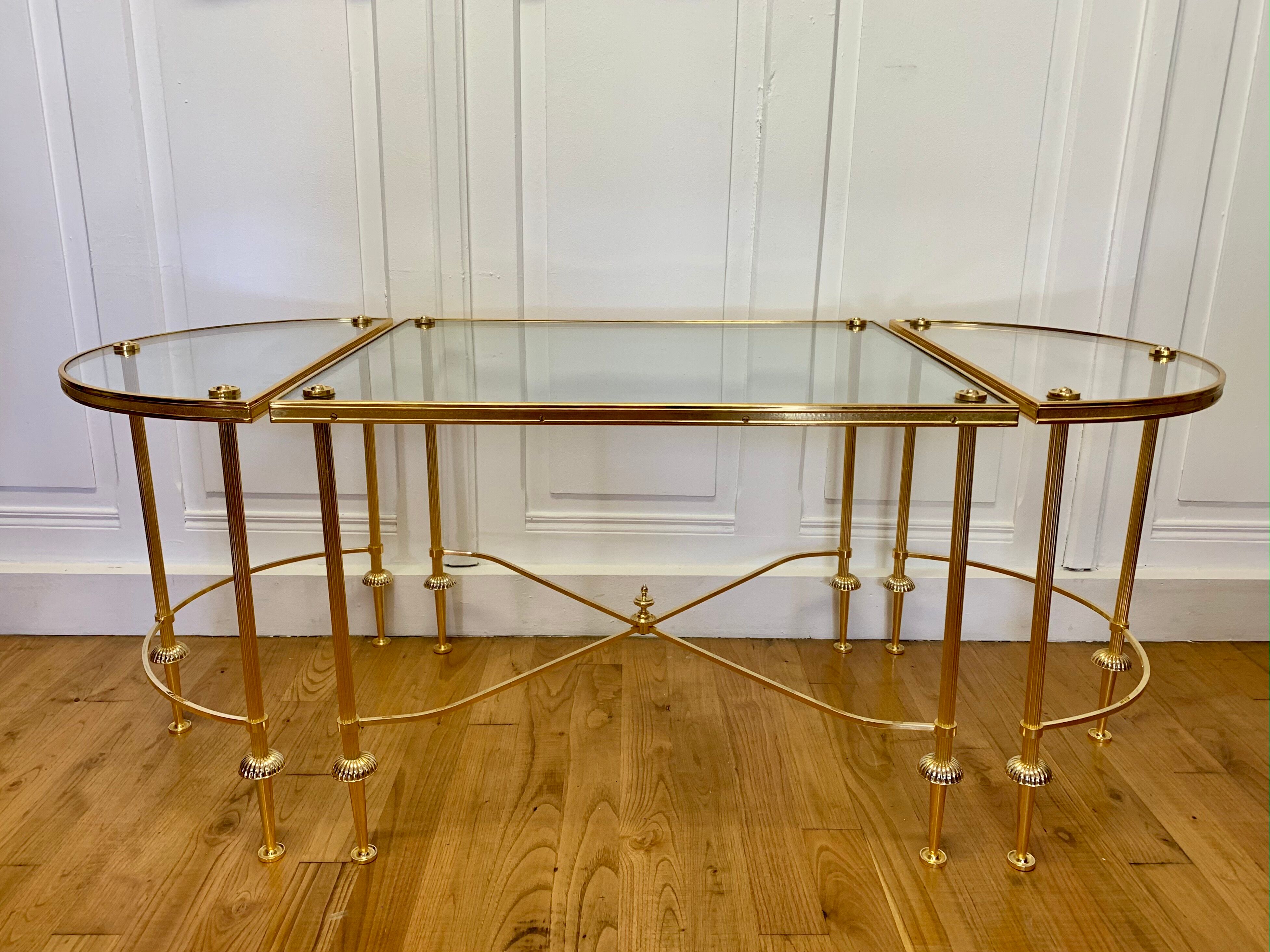 Tripartite brass and glass coffee table