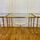 Table basse tripartite en laiton et verre