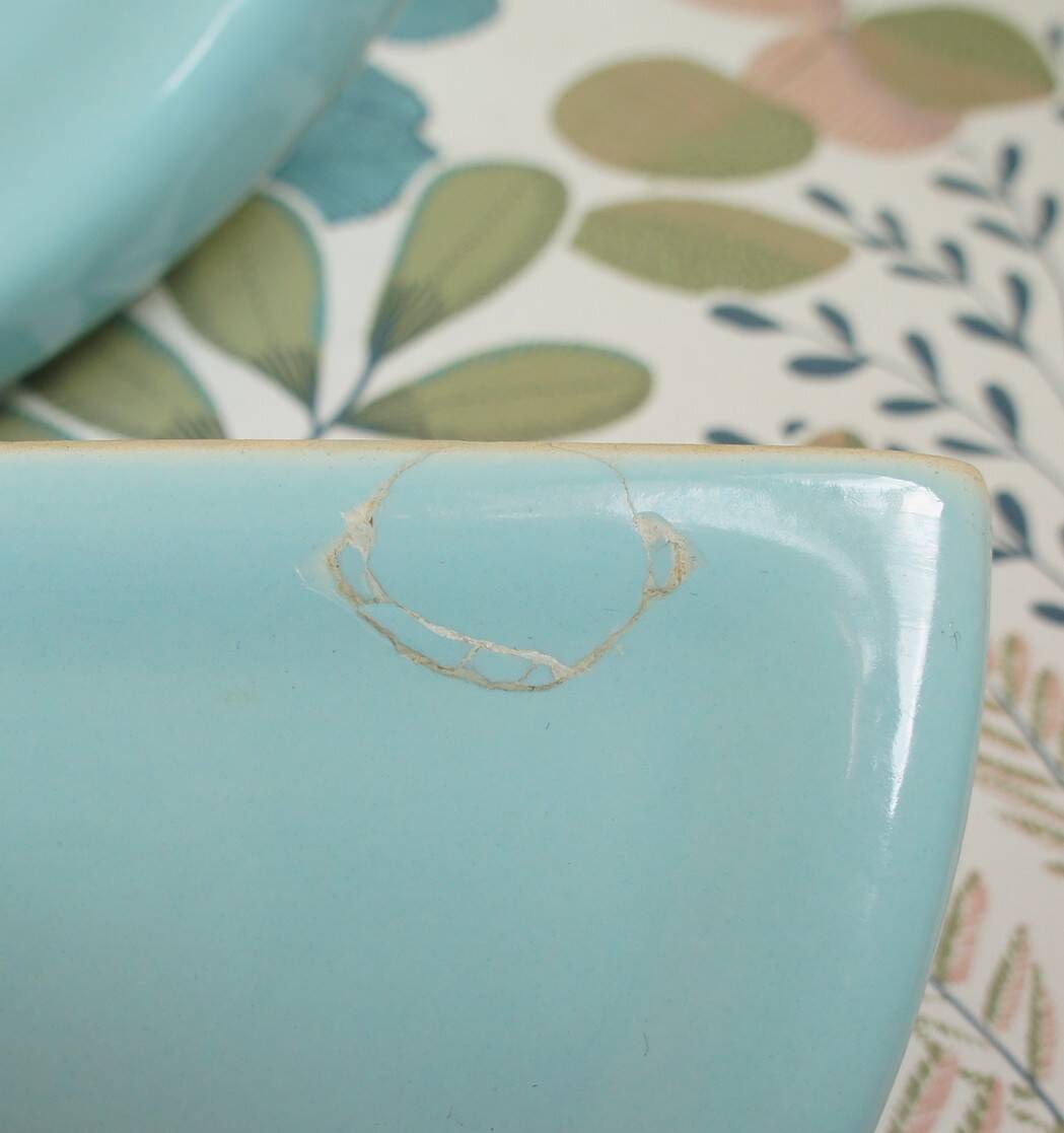 Set of 2 blue porcelain shelves, Porcher 1960