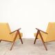 Vintage armchair, mustard yellow, curly zigzag pattern, set of 2