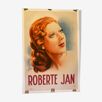 Affiche ancienne chanteuse Roberte Jan entoilée lithographique  79  x 118 cm