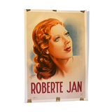 Affiche ancienne chanteuse Roberte Jan entoilée lithographique  79  x 118 cm