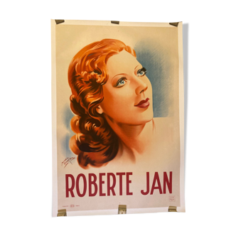Affiche ancienne chanteuse Roberte Jan entoilée lithographique  79  x 118 cm