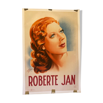 superb poster former singer ROBERTE JAN canvas lithographic 79 X 118 cm