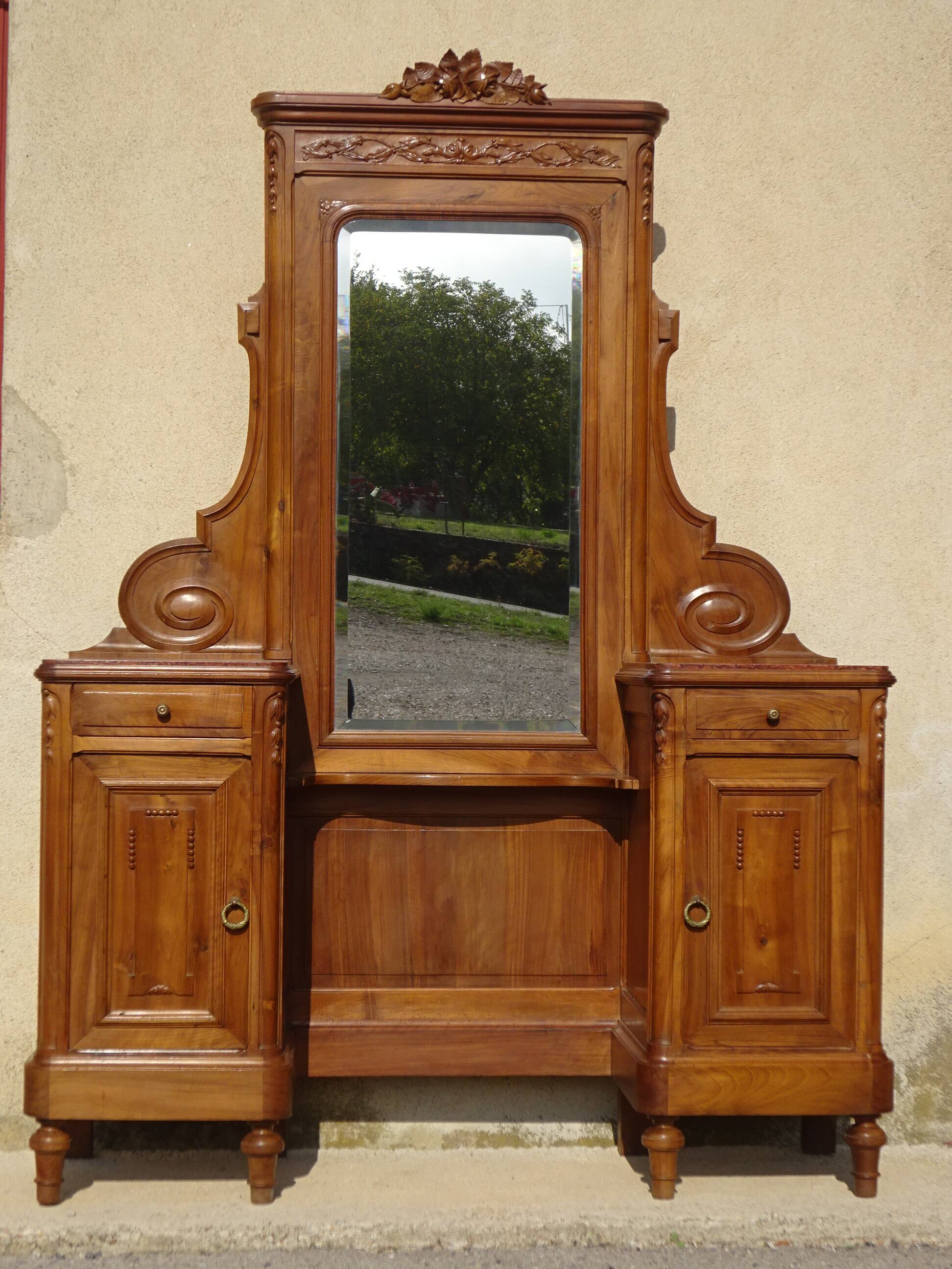 Antique walnut dressing table, Louis XVI style