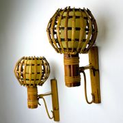 Pair of mid-century rattan wall sconces, Italy 1970s
