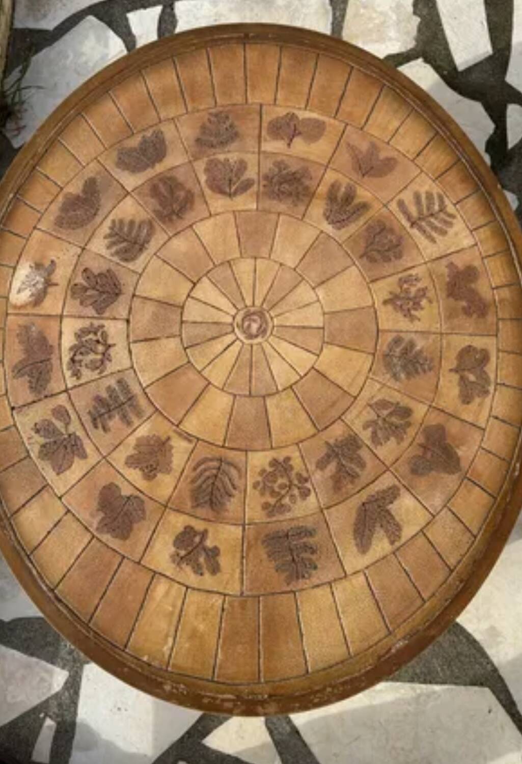 Vintage oval coffee table "Herbier" ceramic 70s