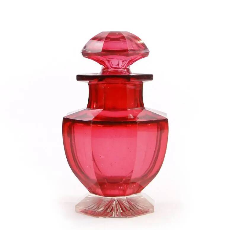 Biedermeier tea caddy, red crystal glass, Poland, 19th century