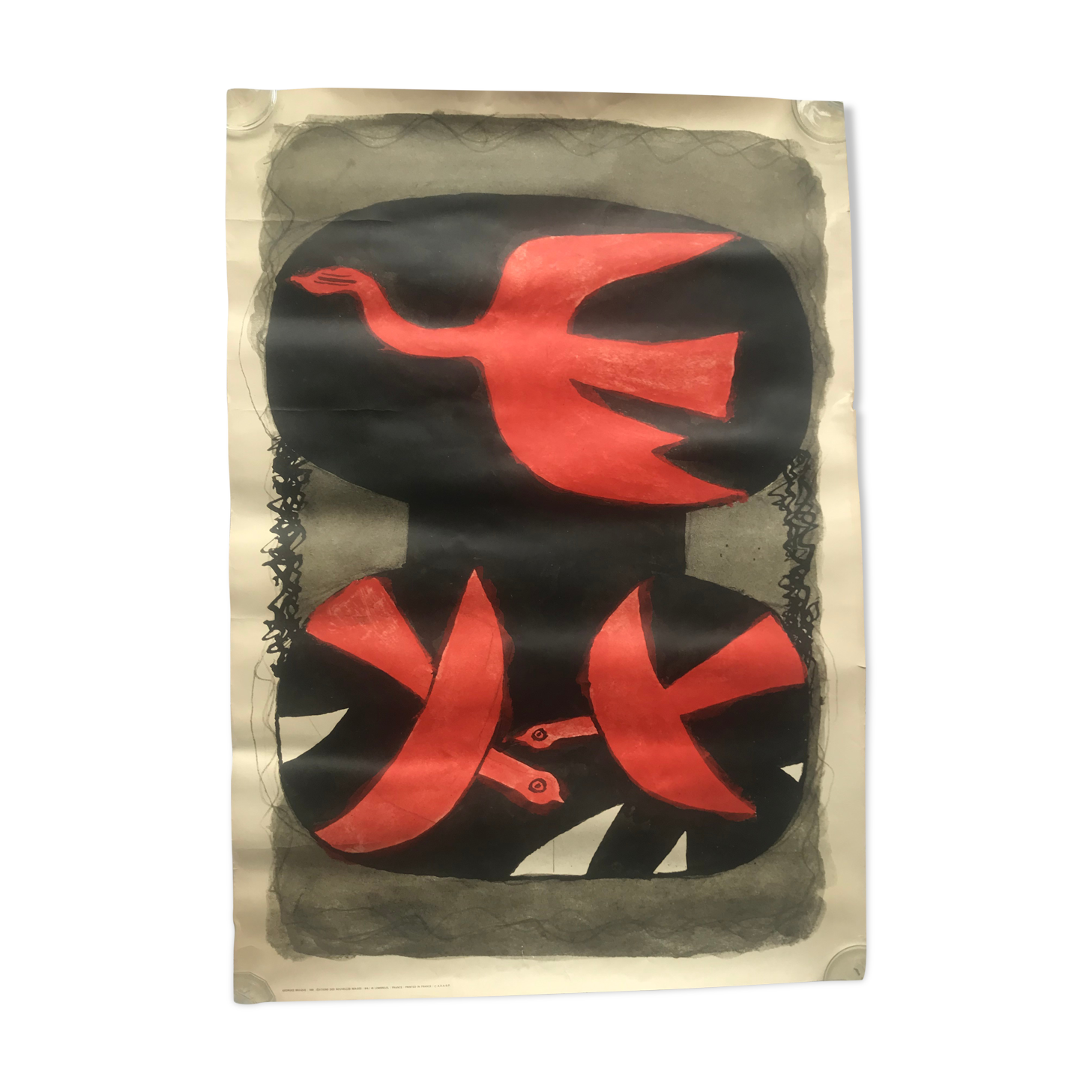 Poster Georges Braque litho offset 1956 - Three red birds -